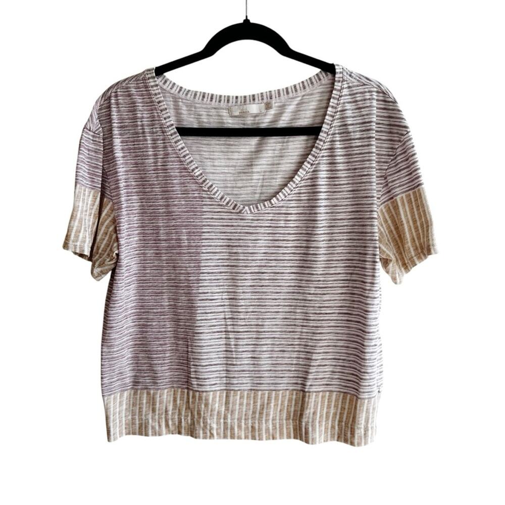 Prana Free Float Striped Relaxed Fit Short Sleeve Tee Purple Yellow Large